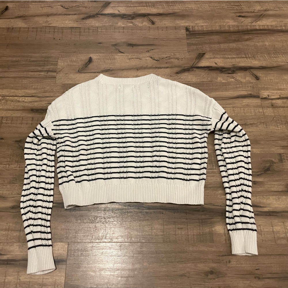 Aeropostale White Navy Striped Cropped Sweater Women's Medium Preppy Varsity Kni - Picture 3 of 5